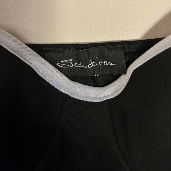 Vintage Large Seductions Black Corset top with White Ribbing - Picture 2 of 4